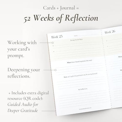 I Am Grateful — Weekly Gratitude Journal Set | 52 Prompt Cards, A5 Journal, Wooden Display Stand & Guided Audio | Mindfulness Gift for Women & Men
