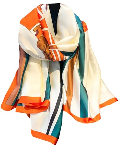Dress Scarves Shawl Wraps Long Silky Scarf for Women Dressy Fashion Lightweight for Decorative Formal Evening Gowns - color: 1042-white and Orange Steed