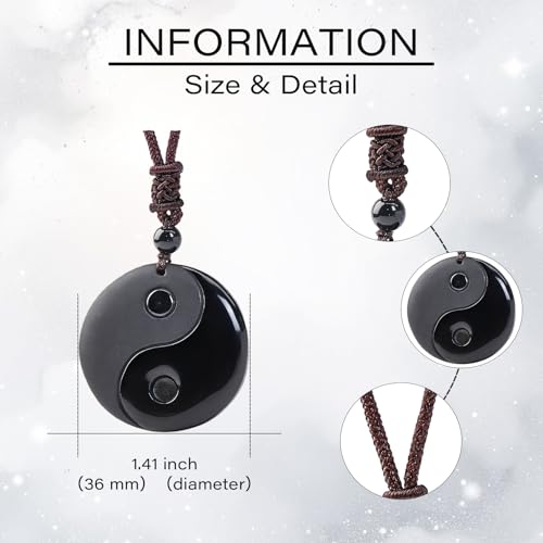 Black Obsidian Yin Yang Necklace for Men Women, Tai Chi Pendant Obsidian Balance Necklace for Releasing Negativity, Talisman Spiritual Healing Jewelry for Protection Amulet - color: Black-1