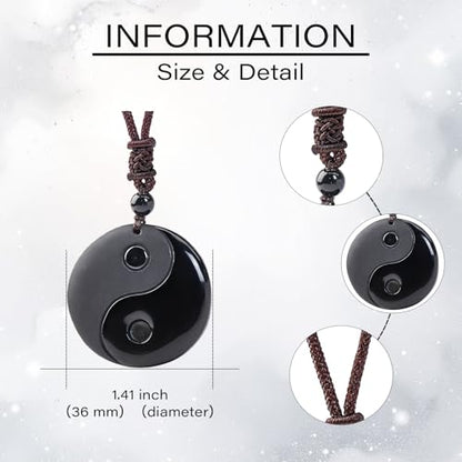 Black Obsidian Yin Yang Necklace for Men Women, Tai Chi Pendant Obsidian Balance Necklace for Releasing Negativity, Talisman Spiritual Healing Jewelry for Protection Amulet - color: Black-1
