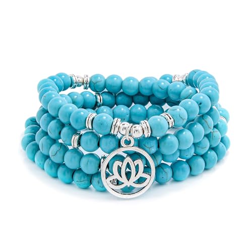 Lotus Flower Gifts Mala Beads 108 Healing Bracelet Necklace Meditation Accessories - style: Green Turquoise