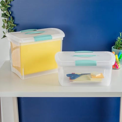 Sterilite Medium Nesting ShowOffs, Stackable Small Storage Bin with Latching Lid and Handle, Plastic Container to Organize Home, Clear, 12-Pack - size: Medium, style: 12-Pack