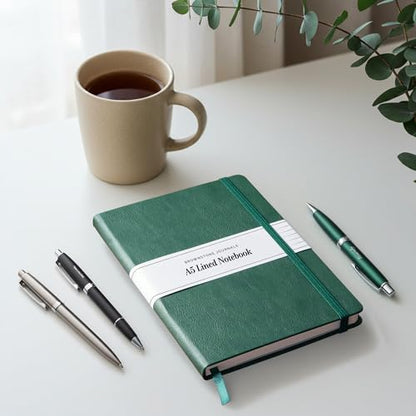 BROWNSTONE JOURNALS A5 Hardcover Lined Journal 5"x8" - Notebook for Work & Writing, 160 Pages Thick 100 GSM Paper, Lay Flat Binding, Elastic Band, Ribbon Bookmark (Darthmouth Green) - color: Dartmouth Green