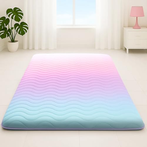 SCHNAUZER HOME Japanese Floor Futon Mattress, 3.5" Thicken Colorful Rainbow Portable Floor Mattress, High-Density Foam Tatami Mat Sleeping Pad for Camping Guest Room Dormitory RV, Queen - color: Rainbow, size: Queen( 80 x 60 )