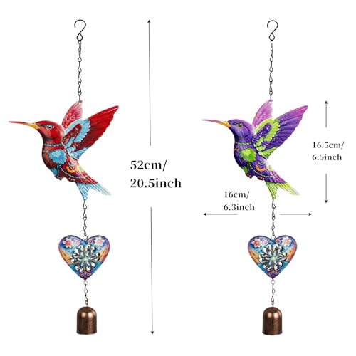 Metal Hummingbird Hanging Decor, Bird Wind Chime Bell Hanging Decor for Outdoor Garden Yard Doors Walls Living Rooms Bedrooms, 2 Pack (Bird-b-Heart) - style: bird-b-heart