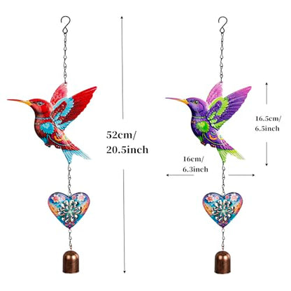 Metal Hummingbird Hanging Decor, Bird Wind Chime Bell Hanging Decor for Outdoor Garden Yard Doors Walls Living Rooms Bedrooms, 2 Pack (Bird-b-Heart) - style: bird-b-heart