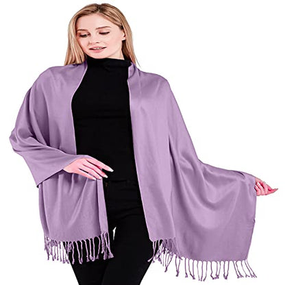 CJ Apparel Solid Color Tassels Design Nepalese Shawl Scarf Wrap Stole Throw Head Wrap Pashmina Gift Hand Made in Nepal New - color: Light Purple