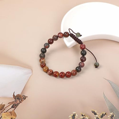AD Beads Unisex 8mm Gemstone Bracelets Healing Macrame Adjustable 7-9 Inches || wear this healing natural gemstone bracelet help to erase your pain and fear || recover your energy||| - color: Picasso Jasper