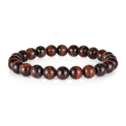 M MOOHAM Fathers Day Gift Mens Bracelet - Beaded Natural Stone 8mm Tiger Eye Matte Agate Lava Rock Bracelets for Men Teen Boys Grandpa Dad Birthday Gifts Jewelry - style: Red Tiger Eye Bracelet