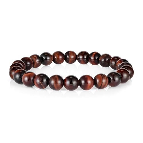 M MOOHAM Fathers Day Gift Mens Bracelet - Beaded Natural Stone 8mm Tiger Eye Matte Agate Lava Rock Bracelets for Men Teen Boys Grandpa Dad Birthday Gifts Jewelry - style: Red Tiger Eye Bracelet