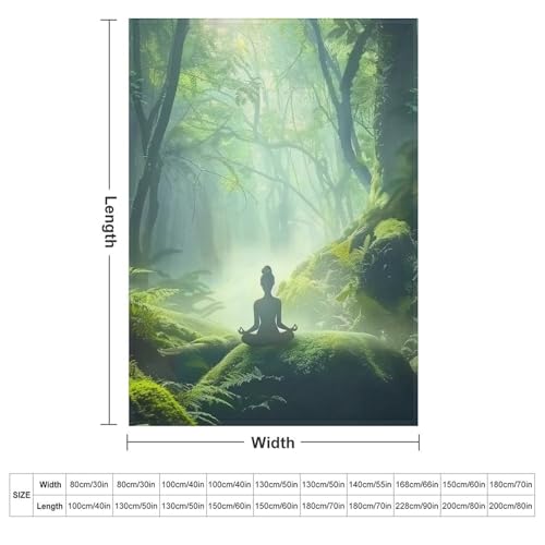 Woman Meditation Jungle Green Ultra Soft Flannel Fleece Bed Blankets Lightweight Cozy Throw Blanket Room Decor for Couch Chair Bedroom Adults Bedding Cozy Blanket Outdoor Travel Blankets 30"x4 - size: 40L" x 30W"