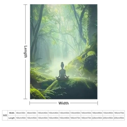 Woman Meditation Jungle Green Ultra Soft Flannel Fleece Bed Blankets Lightweight Cozy Throw Blanket Room Decor for Couch Chair Bedroom Adults Bedding Cozy Blanket Outdoor Travel Blankets 30"x4 - size: 40L" x 30W"
