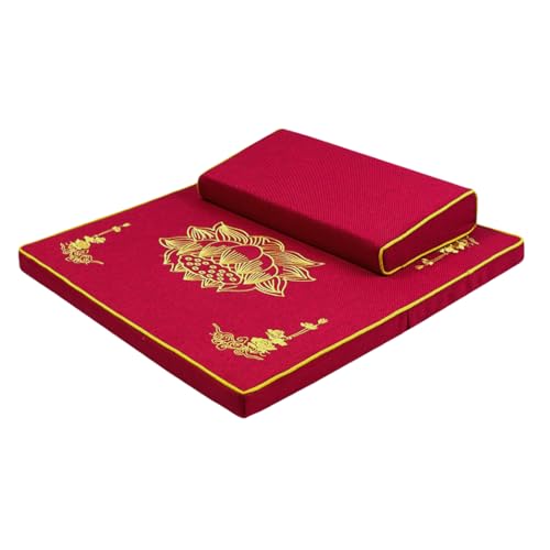 Portable Foldable Meditation Cushion Mat Set with Washable Cotton Linen Cover, Larger Thick Yoga Mat Bolster Floor Pillows Seating for Adults Meditation Accessories red-60cm - color: Red, size: 60cm