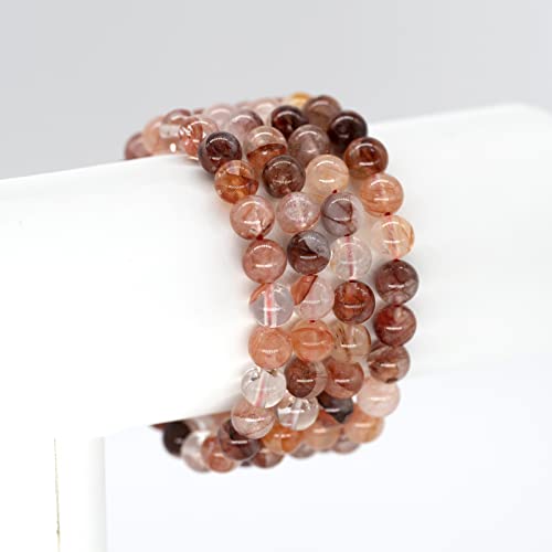 Angelstones Handmade Natural Healing Gemstone 8mm Round Beads Stretch Crystal Bracelet 7 Inch Unisex - color: Red Hematoid Quartz