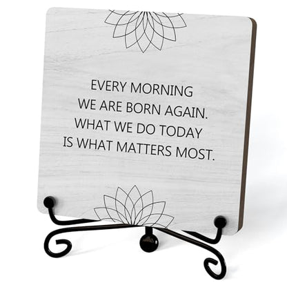 Buddha Life Quote Desk Decor, Funny Office Inspirational Gifts for Family Friends, Meditation Room Tabletop Decor, Zen Home Office Wooden Plaque Sign with Stand (J04) - style: Life Quote