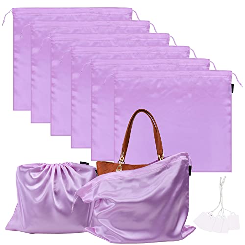 6 Pack Dust Bags for Handbags Silk Dust Cover Bag for Handbags Purses Shoes Boots, Silk Dustproof Drawstring Bag Travel Storage Pouch (Lavender, 19.6 × 15.7 in) - color: Lavender, size: 19.6 × 15.7 in