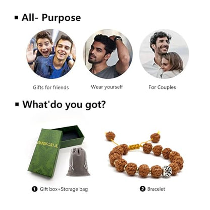 Handmade Adjustable Rudraksha Bracelet 5 Mukhi Rudraksha Mala bead（11mm/12mm）- Ideal for Meditation, Yoga, and Chanting | Perfect Gift Pack