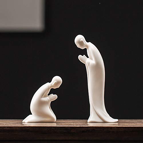 KJYHXX White Porcelain Zen Buddha Statues Creative Monk Figurine Ceramics Crafts Decorative Ornament Home Decoration Accessories(knelling)