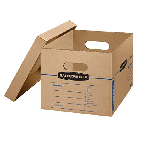 Bankers Box Small Classic Moving Box 5 Pack, Reinforced Handles, Tape-Free Assembly, Box with Lid, 15-in x 12-in x 10-in (7714902) - size: 5 Pack