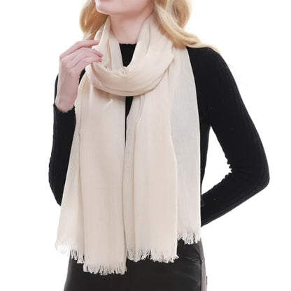 RIIQIICHY Scarf for Women Lightweight Solid Color Long Fashion Gauze Scarves Shawl Wrap - color: Ivory