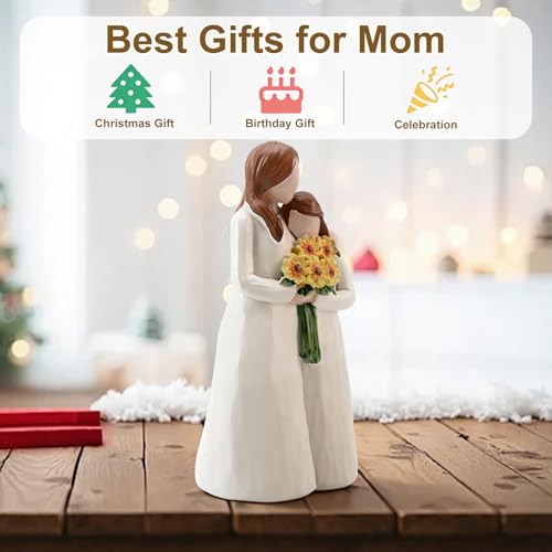 Mom Gifts from Daughter, Mother Daughter Figurine, Hand-Painted Resin Sculpture, Meaningful Birthday Mothers Day Valentines Day Gift, Home Decor Keepsake (Sunflower) - color: Mother Daughter Sunflower Figurine