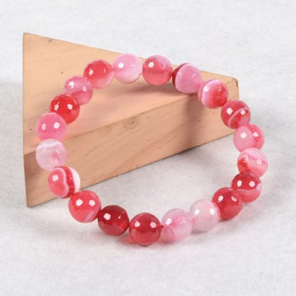 Justinstones Gemstone Crystals Chakra Beads Bracelet Crystal Healing 10mm Round Stretchable Bracelet for Her Gift - color: Faceted Dyed Pink Banded Agate