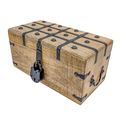 Handmade Pirate Treasure Chest - Wooden Storage Box with Iron Lock & Skeleton Key - Rustic Decorative Jewelry, Toy, Geocache, or Keepsake Chest (Large 12.25 x 6.25 x 6) - size: Large 12.25 x 6.25 x 6