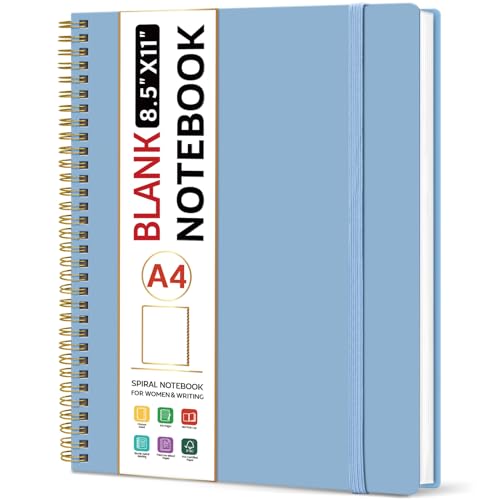 Taja Spiral Blank Notebook, 8.5"x11" Notebooks for Work, Large A4 Journal for Women & Men, Sketch Journal, Journaling Notebook for Writing, Plastic Cover Spiral Journal, Blue - color: C-Blue, style: D - Blank