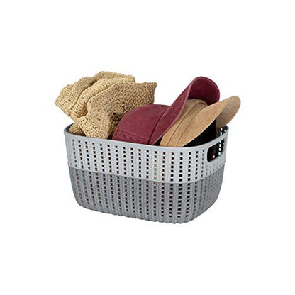 Simplify 2 Tone Sailor Knot Plastic Storage Tote | Decorative Basket | Closet Organization | De-clutter | Accessories | Toys | Bathroom Organization | Medium | Grey/Grey