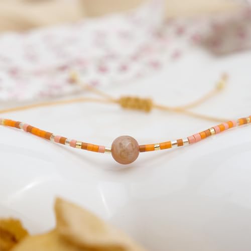 Healing Stone Colorful Beaded Bracelets for Women, Boho Adjustable Handmade Natural Stones Small Beads Friendship Outfit Accessories Jewelry Gift. - color: 0801K