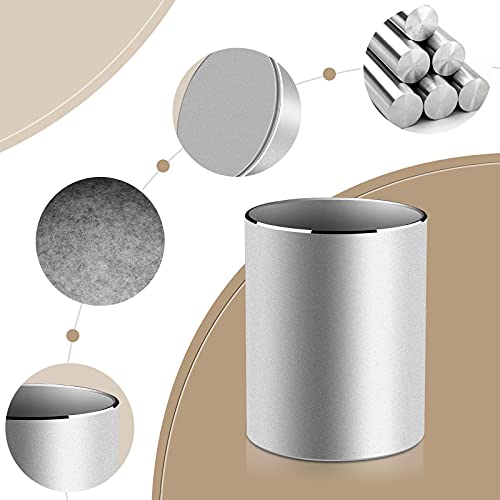 Vaydeer Metal Pen Holder Aluminum Pencil Holder for desk, Round Desktop Organizer and Silver Pencil Cup for Office, School, Home and Stationary Supplies (3.15 x 3.15 x 3.94 Inches) - color: Silver