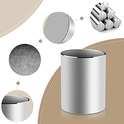 Vaydeer Metal Pen Holder Aluminum Pencil Holder for desk, Round Desktop Organizer and Silver Pencil Cup for Office, School, Home and Stationary Supplies (3.15 x 3.15 x 3.94 Inches) - color: Silver