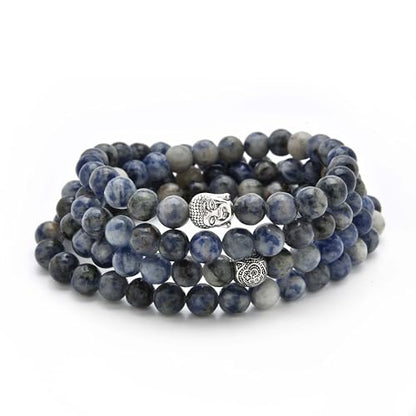Buddha Charm Meditation Jewelry of 108 Mala Prayer Beads Bracelet or Necklace - style: Sodalite