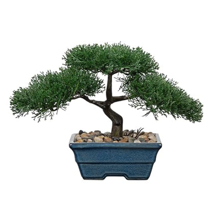 Artificial Bonsai Tree Juniper Faux Plants Indoor Fake Plants Decor with Blue Ceramic Pots for Home Table Office Desk Bathroom Shelf Bedroom Living Room Farmhouse Decorations-Pine - style: 6" Blue Glazed