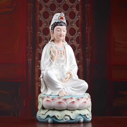 Top Ceramic Guan Yin Statue - Handmade Quan Yin, Kwan Yin, Quan Am, Kuan Yin for Meditation Altar, Female Buddha Statue - Goddess of Mercy and Compassion, Chinese Decor, Chinese Gifts - size: Large