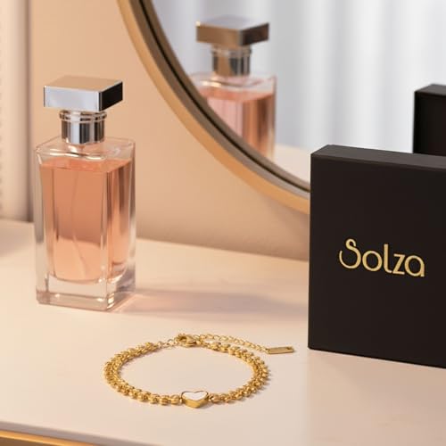 Solza Gold Bracelet for Women – Stainless Steel Heart Link Chain Jewelry, Adjustable Non-Tarnish Gold-Plated Bracelet, Stylish Stackable Bracelet for Everyday & Special Occasions - style: Bar Link