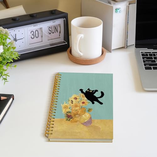 ROXMART Abstract Sunflower Black Cat Spiral Notebook, Cats Lover Gifts Journal, Black Cat Gifts for Women, Whimsical Floral Kitty Kitten Hardcover Notebook Journal, 5.5x8.3 Inch - color: Style08