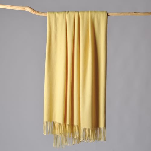 CUDDLE DREAMS Premium Cashmere Throw Blanket with Fringe, Luxuriously Soft (Yellow) - color: Yellow