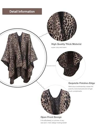 MissShorthair Women's Printed Shawl Wrap Fashionable Open Front Poncho Cape, Gift for Women - color: B-leopard