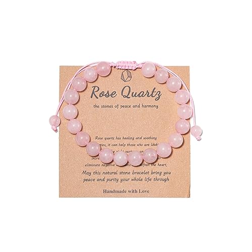 Pingyongchang Stress Relief Anxiety Yoga Bracelet,Mantra Bracelets for Women Natural Crystal Stone Healing Gifts Birthday Gifts for Jade Bracelet for Men - color: Rose Quartz