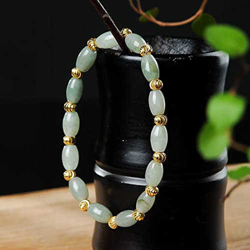 jade bracelet for women ，beaded bracelets ，6 * 9mm natural jade beads,brass plated 18k gold spacer beads,DIY Stretch Bracelet with 6.5-8 inch hand circumference,gifts for girlfriend. (Emerald green)