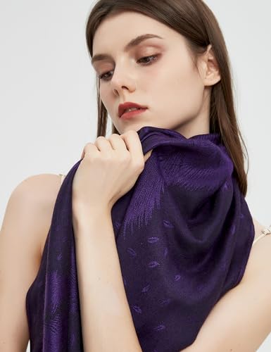 Pashmina Shawl Wrap with Ethnic Paisley Two Tone Jacquard Scarf for Women - color: Feather-purple
