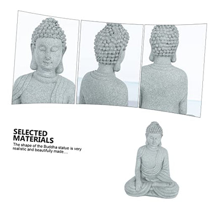 Happyyami Sandstone Buddha Statue Zen Style Home Balcony Decor Indoor Micro Landscape Ornament for Meditation and Relaxation