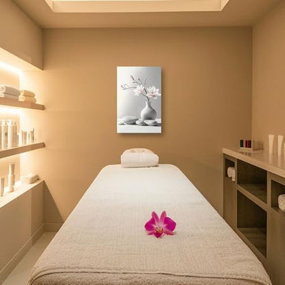 CCWACPP Zen Wall Art Magnolia Canvas Print Zen Stone Pictures Spa Painting Poster Meditation Spirit Bathroom Yoga Room Office Decor Framed (12.00" x 18.00") - size: 18"L x 12"W