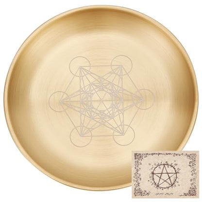 CREATCABIN Hexagram Tarot Altar Plate Ritual Burning Candle Holder Aromatherapy Tray Bowls Offering Incense Ceremony Plate with Altar Card Home Decor for Witchcraft Wiccan Wedding Golden 5.55 Inch - style: Hexagram
