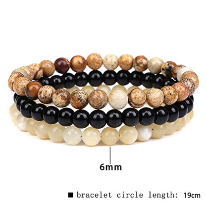 2Pcs Matte Lava Rock Volcanic Stone Beads Stretch Bracelet Stacking Frosted Gemstone Turquoise Seed Bracelet for Men Women Couple Stress Relief Aromatherapy Jewelry Gift - color: N brown