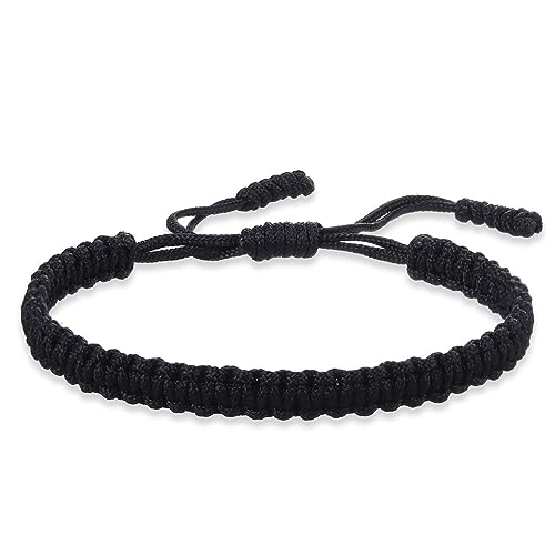 COLORFUL BLING Tibetan Buddhist Bracelets for Women Men Handmade Braided Rope String Lucky Protection Wristbands Prayer Family Couple Jewelry - color: black