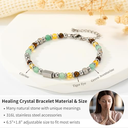 Natural Healing Crystal Bracelet for Women, Triple Protection Anxiety Relief New Beginnings Good Luck Empath Protection Jewelry Gift for Friends Daughter Mom 6.5+1.8 Inches - style: Good Luck