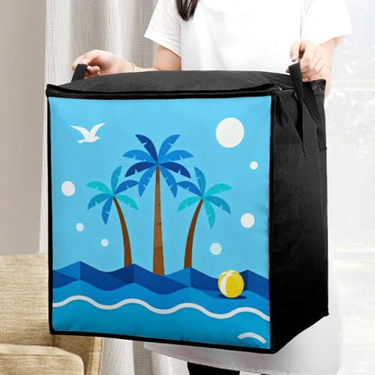 Blue Tropical Storage Bag Portable Closet Organizer Storage Bags Quilt Storage Bags with Zippered Breathable Storage Bag with Carry Handles for Blanket Pillow Bedding