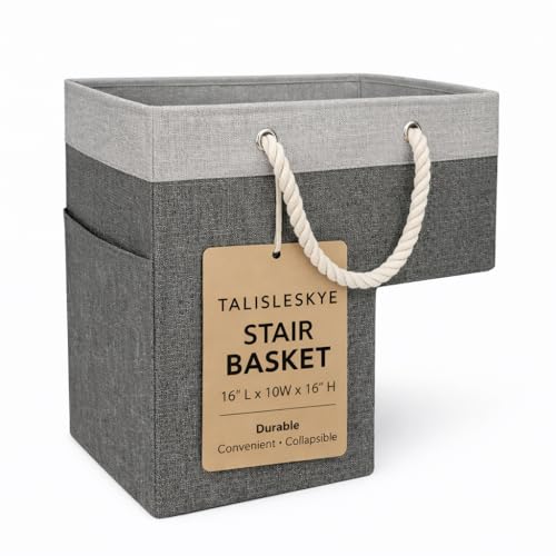 Stair basket,Foldable staircase baskets,Step stairs storage baskets with handle,1pcs dark gray - color: dark gray